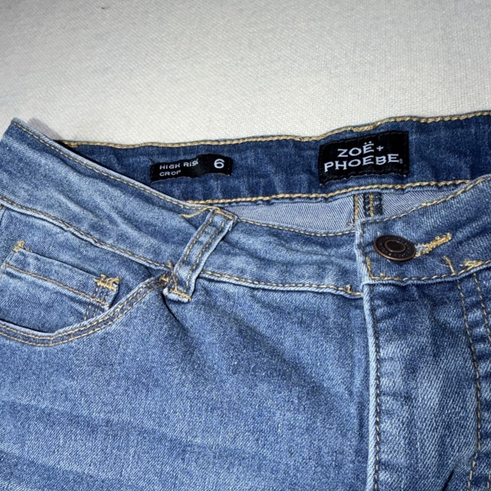 Zoe + Phoebe Denim Medium Wash Distressed High Rise Cropped Jeans Blue Women - Picture 2 of 10